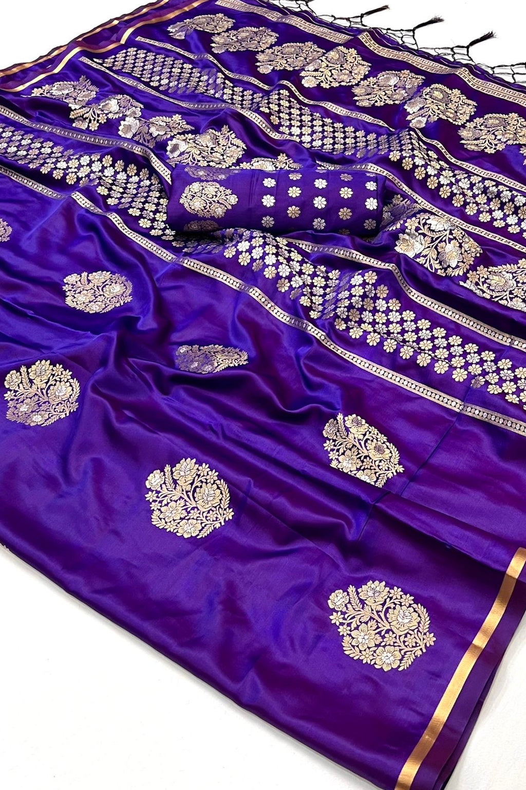 Beautiful Purple Woven Banarasi Satin Silk Saree