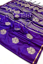 Beautiful Purple Woven Banarasi Satin Silk Saree