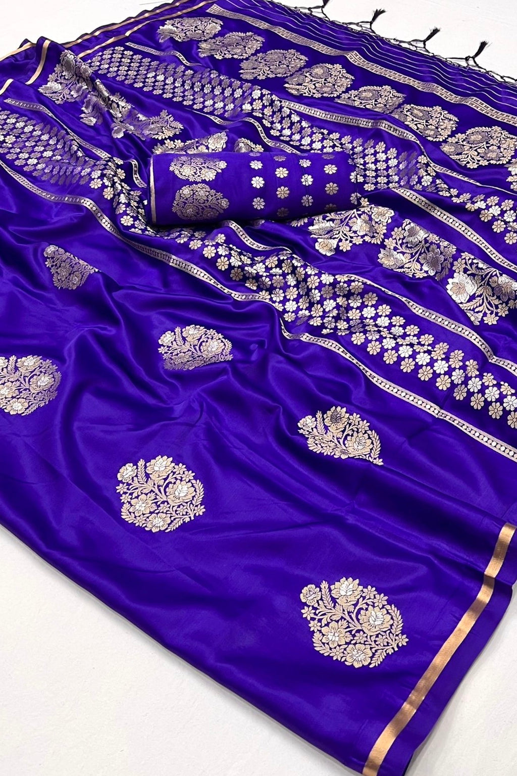 Royal Blue Woven Banarasi Satin Silk Saree