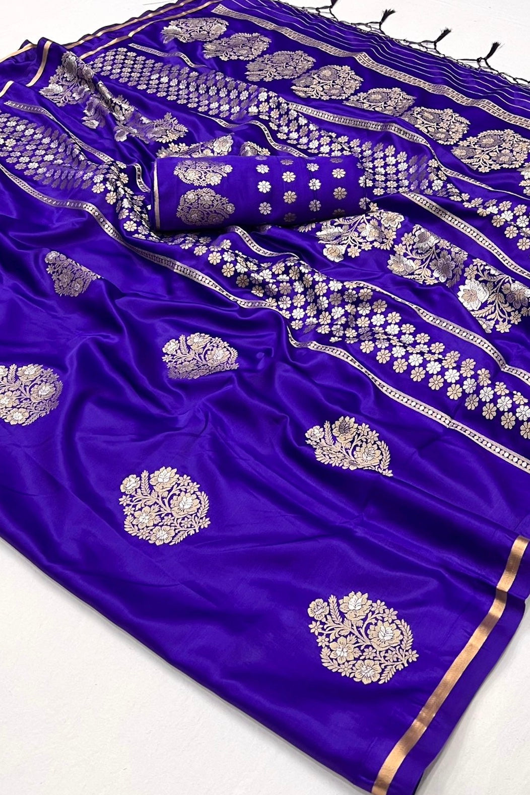 Royal Blue Woven Banarasi Satin Silk Saree