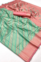 Sea Green And Blush Pink Banarasi Silk Saree