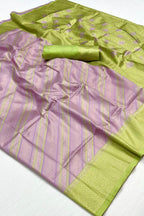 Lilac Purple And Olive Green Banarasi Silk Saree