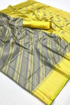 Grey And Lemon Yellow Banarasi Silk Saree