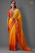 Yellow And Brunt Orange Ombre Woven Dola Crape Soft Silk