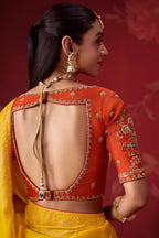 Yellow And Brunt Orange Ombre Woven Dola Crape Soft Silk