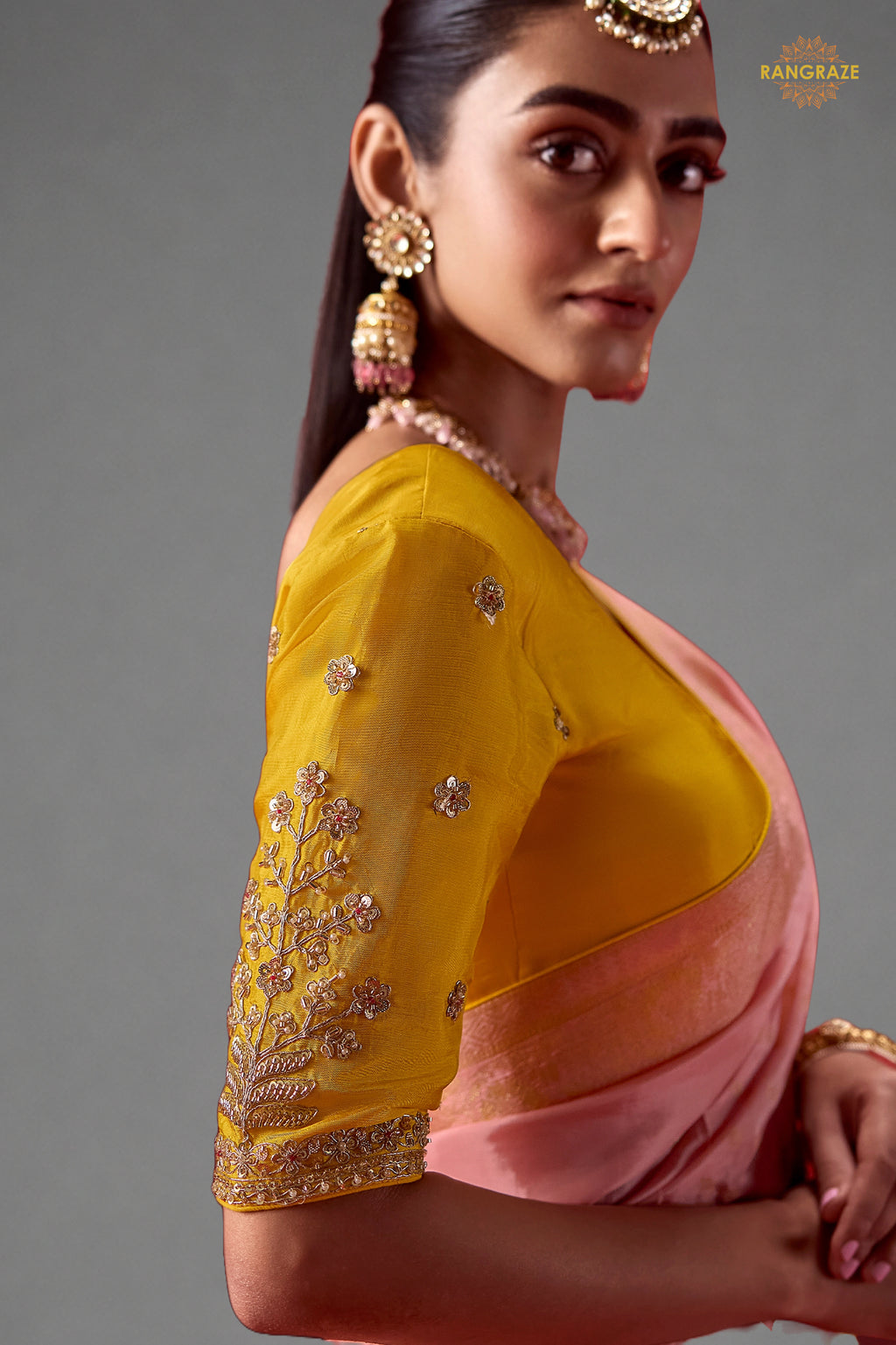 Yellow And Flamingo Pink Ombre Woven Dola Crape Soft Silk