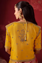 Yellow And Flamingo Pink Ombre Woven Dola Crape Soft Silk