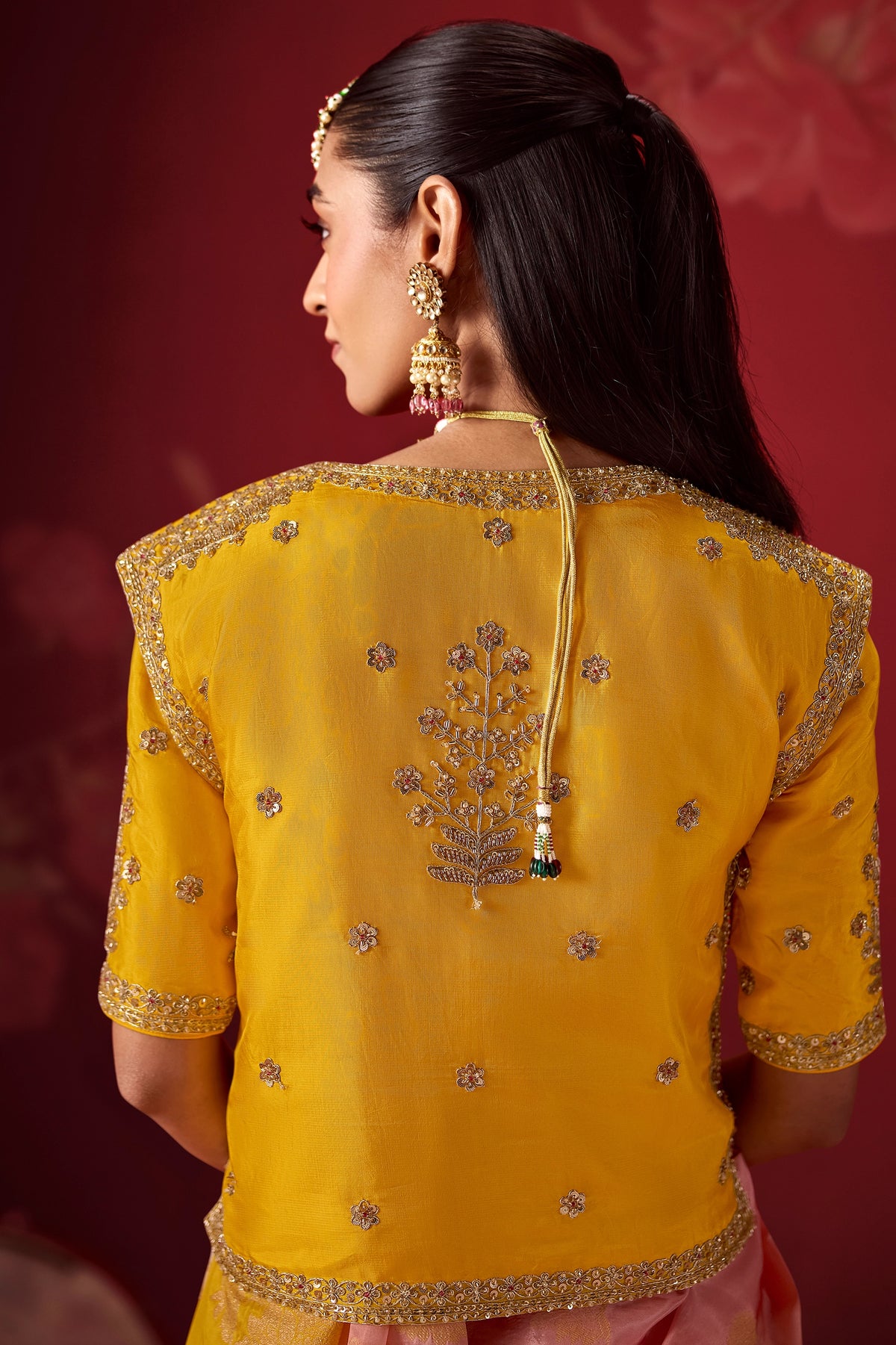 Yellow And Flamingo Pink Ombre Woven Dola Crape Soft Silk