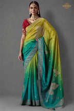 Yellow And Green Ombre Woven Dola Crape Soft Silk
