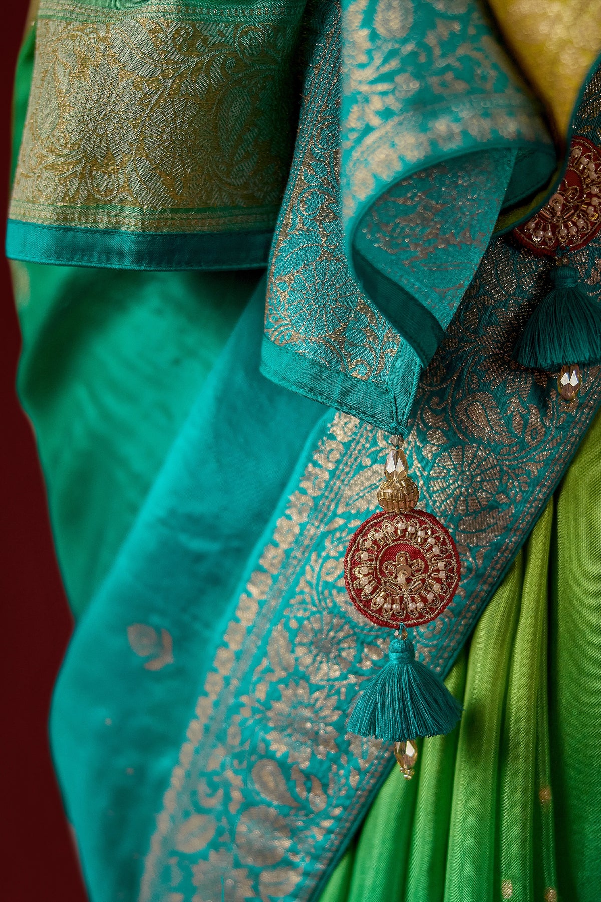 Yellow And Green Ombre Woven Dola Crape Soft Silk