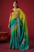 Yellow And Green Ombre Woven Dola Crape Soft Silk