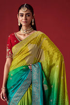 Yellow And Green Ombre Woven Dola Crape Soft Silk