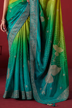 Yellow And Green Ombre Woven Dola Crape Soft Silk