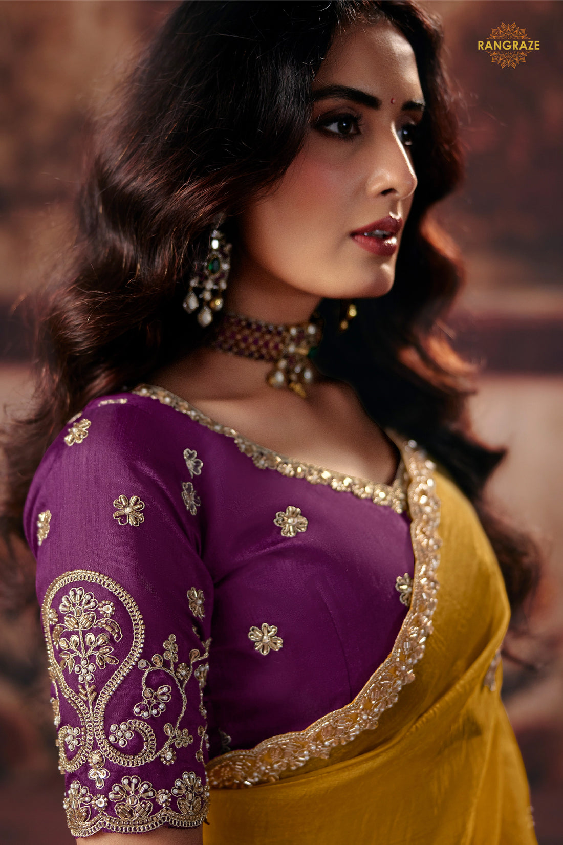 Yellow Designer Organza Saree With Embroidered Blouse