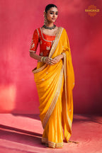 Yellow Embroidered Silk Saree With Designer Border