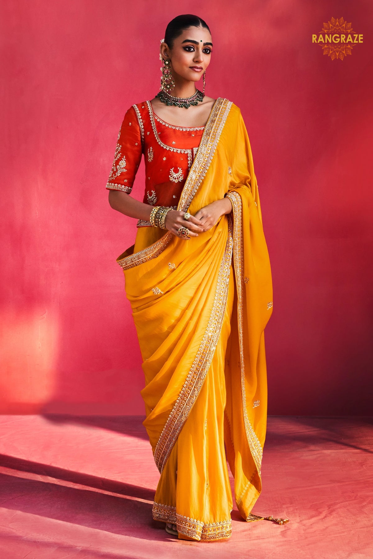 Yellow Embroidered Silk Saree With Designer Border