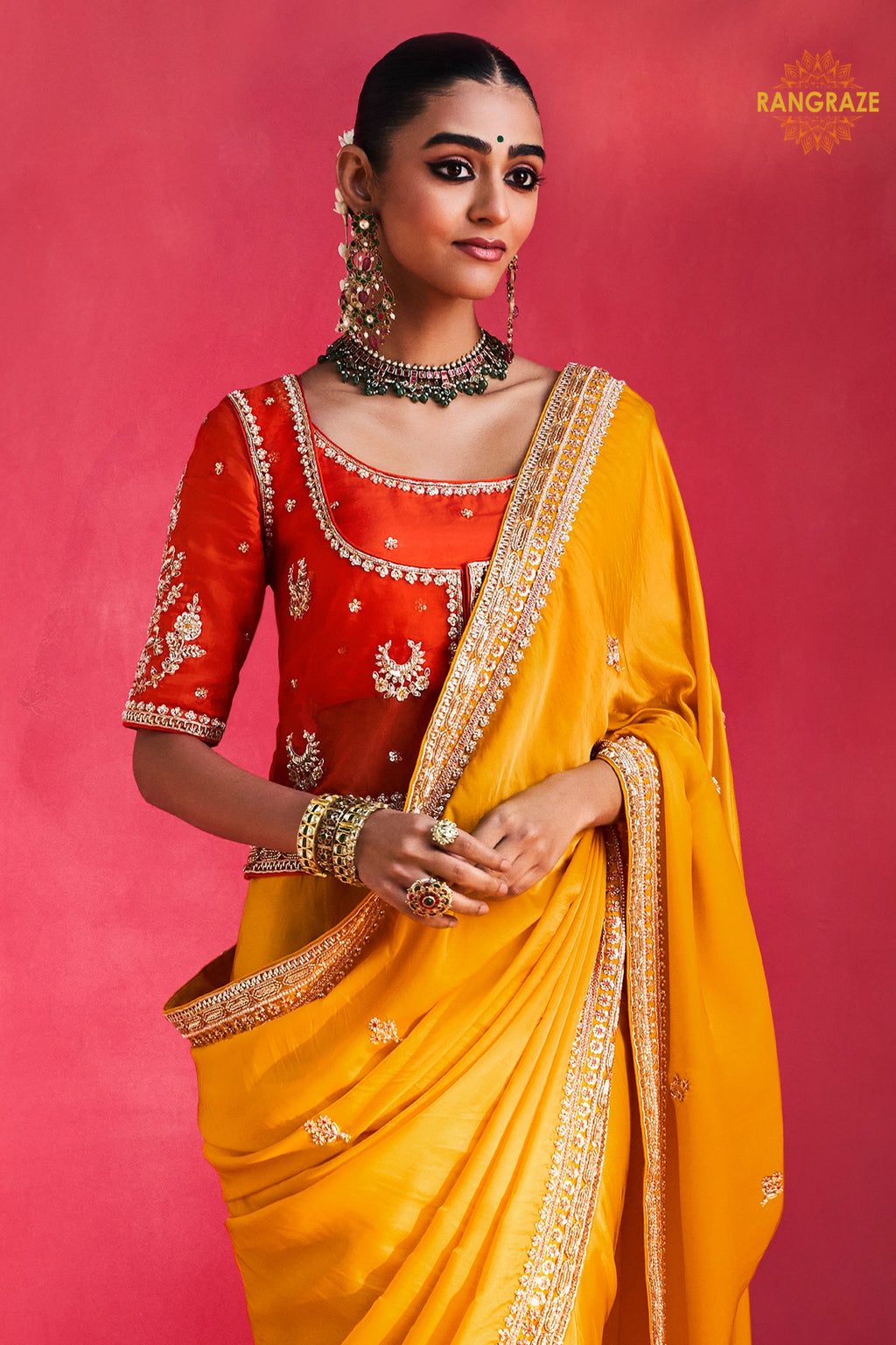 Yellow Embroidered Silk Saree With Designer Border