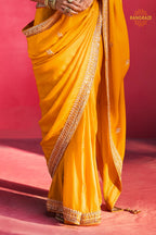 Yellow Embroidered Silk Saree With Designer Border