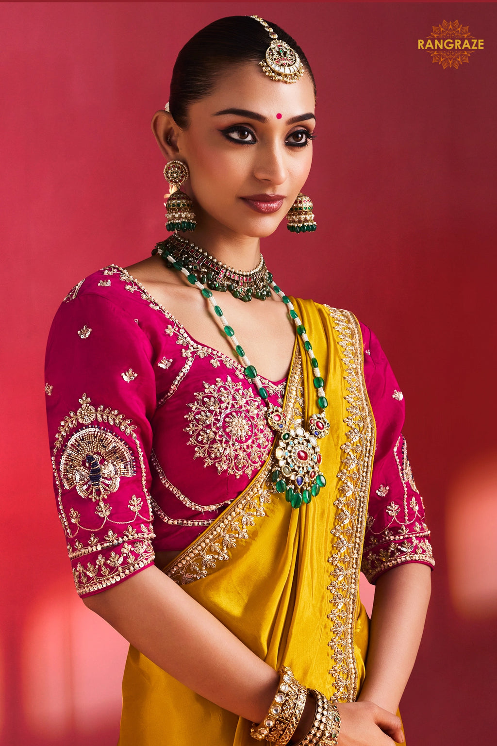 Yellow Embroidered Silk Saree With Designer Border