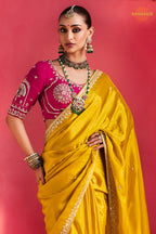 Yellow Embroidered Silk Saree With Designer Border