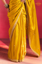 Yellow Embroidered Silk Saree With Designer Border