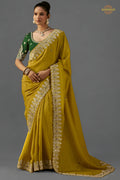 Yellow Embroidered Viscose Tissue Saree