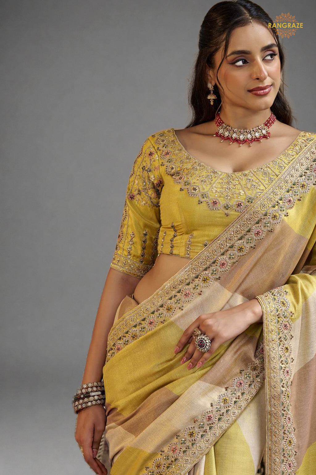 Yellow Embroidred Fancy Silk Saree