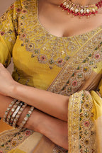 Yellow Embroidred Fancy Silk Saree