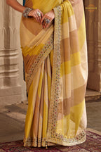 Yellow Embroidred Fancy Silk Saree
