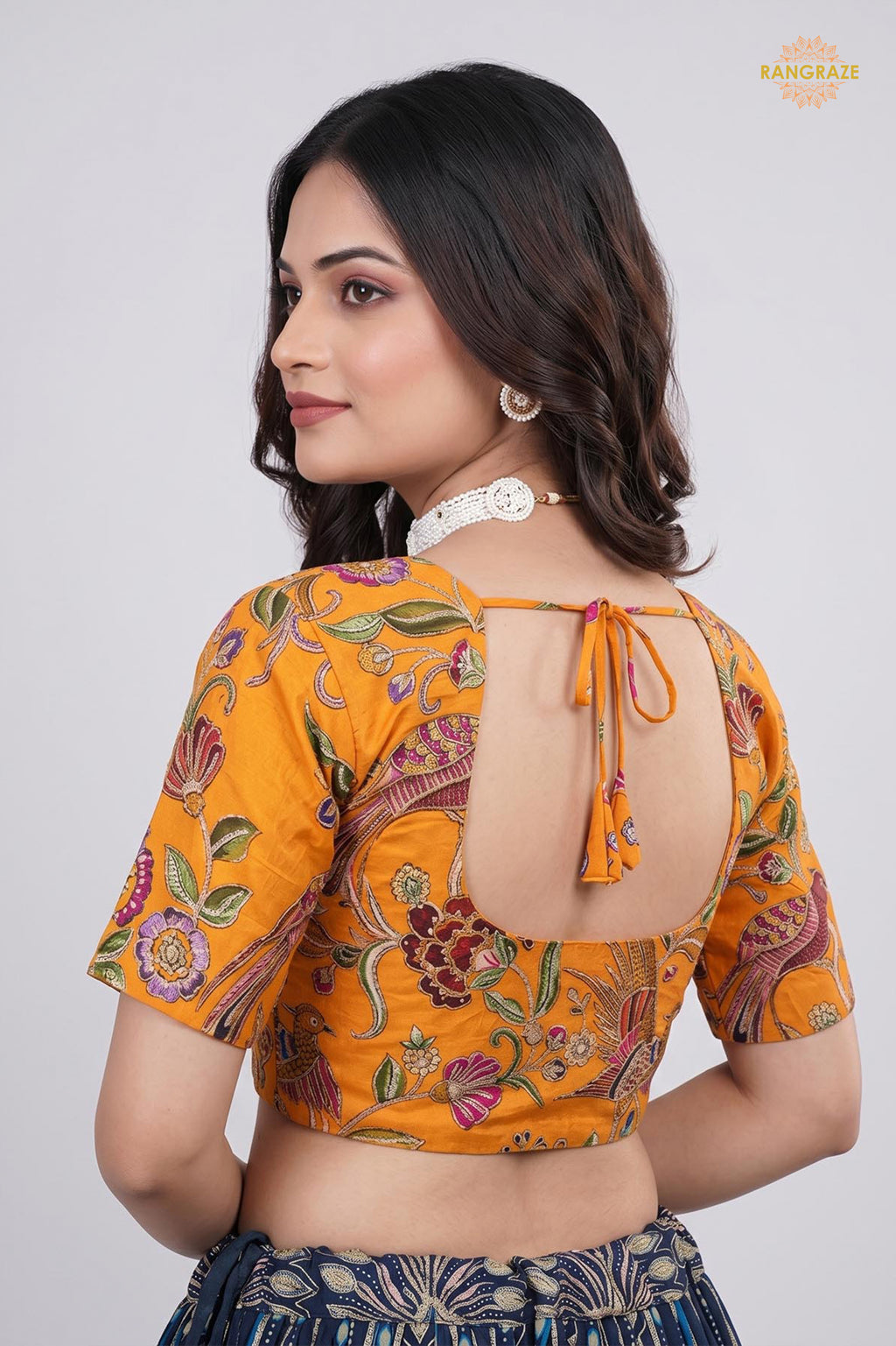 Yellow Printed Viscose Blouse with Embroidered Work