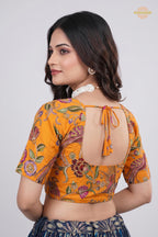 Yellow Printed Viscose Blouse with Embroidered Work