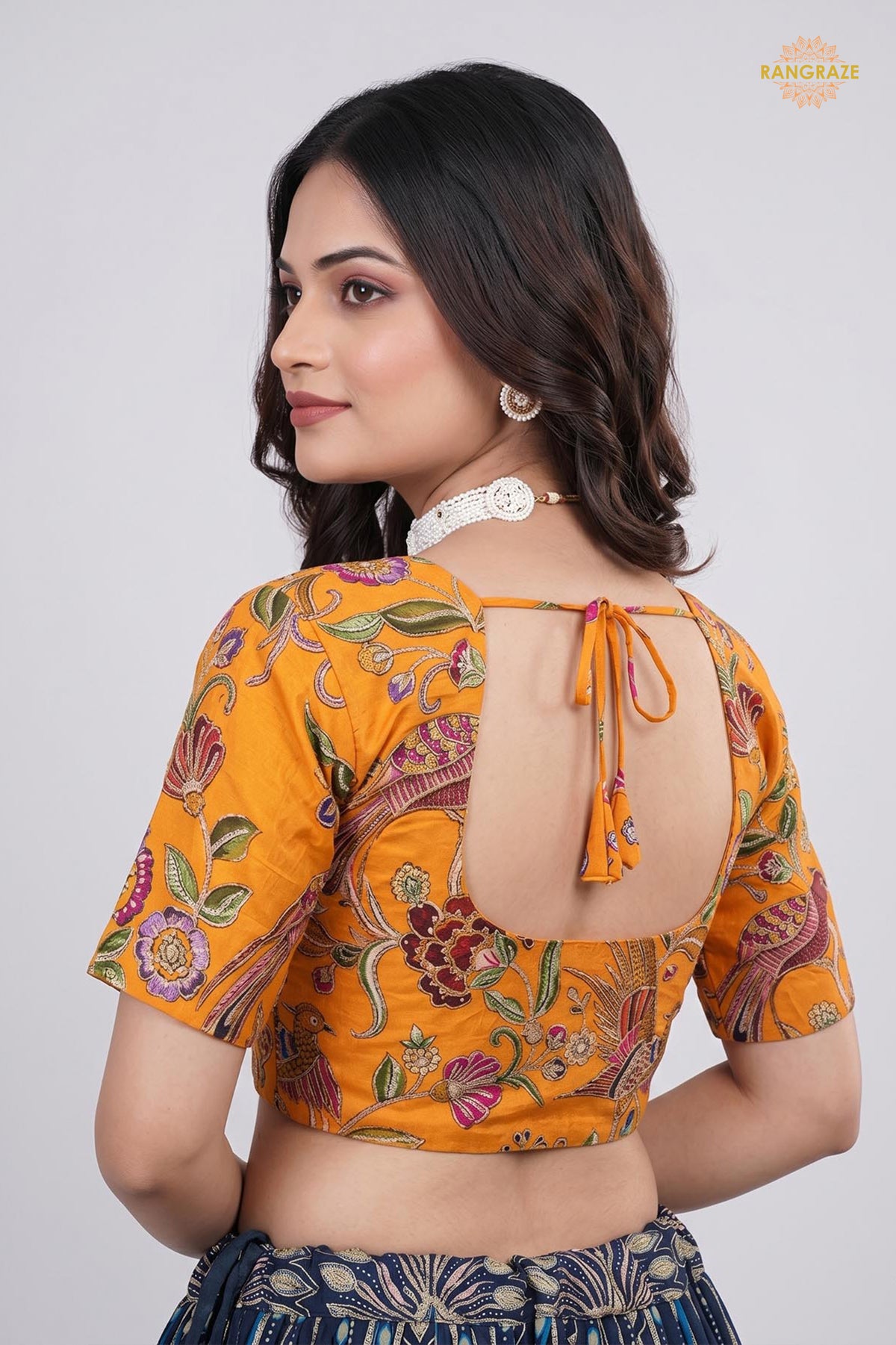 Yellow Printed Viscose Blouse with Embroidered Work
