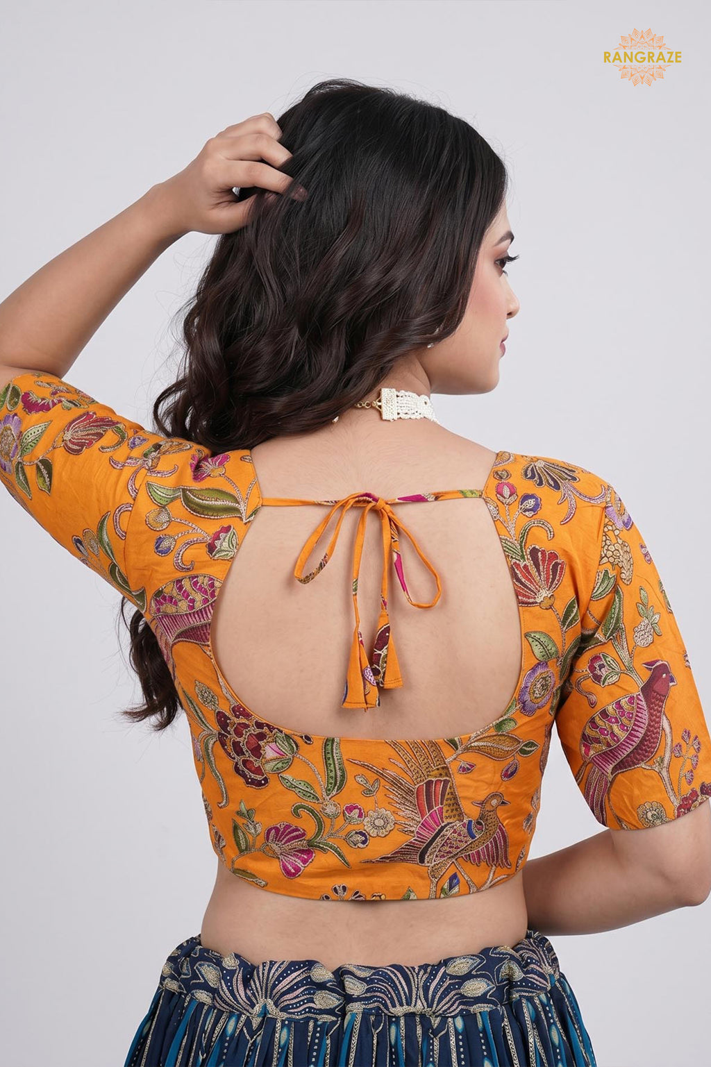 Yellow Printed Viscose Blouse with Embroidered Work