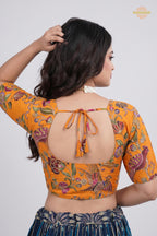 Yellow Printed Viscose Blouse with Embroidered Work