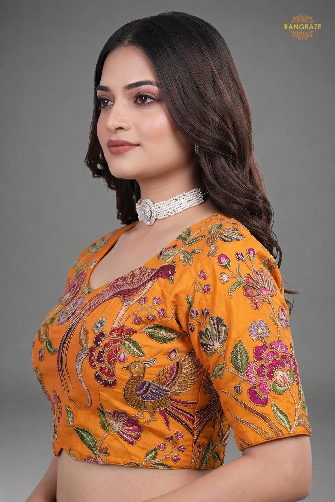 Yellow Printed Viscose Blouse with Embroidered Work