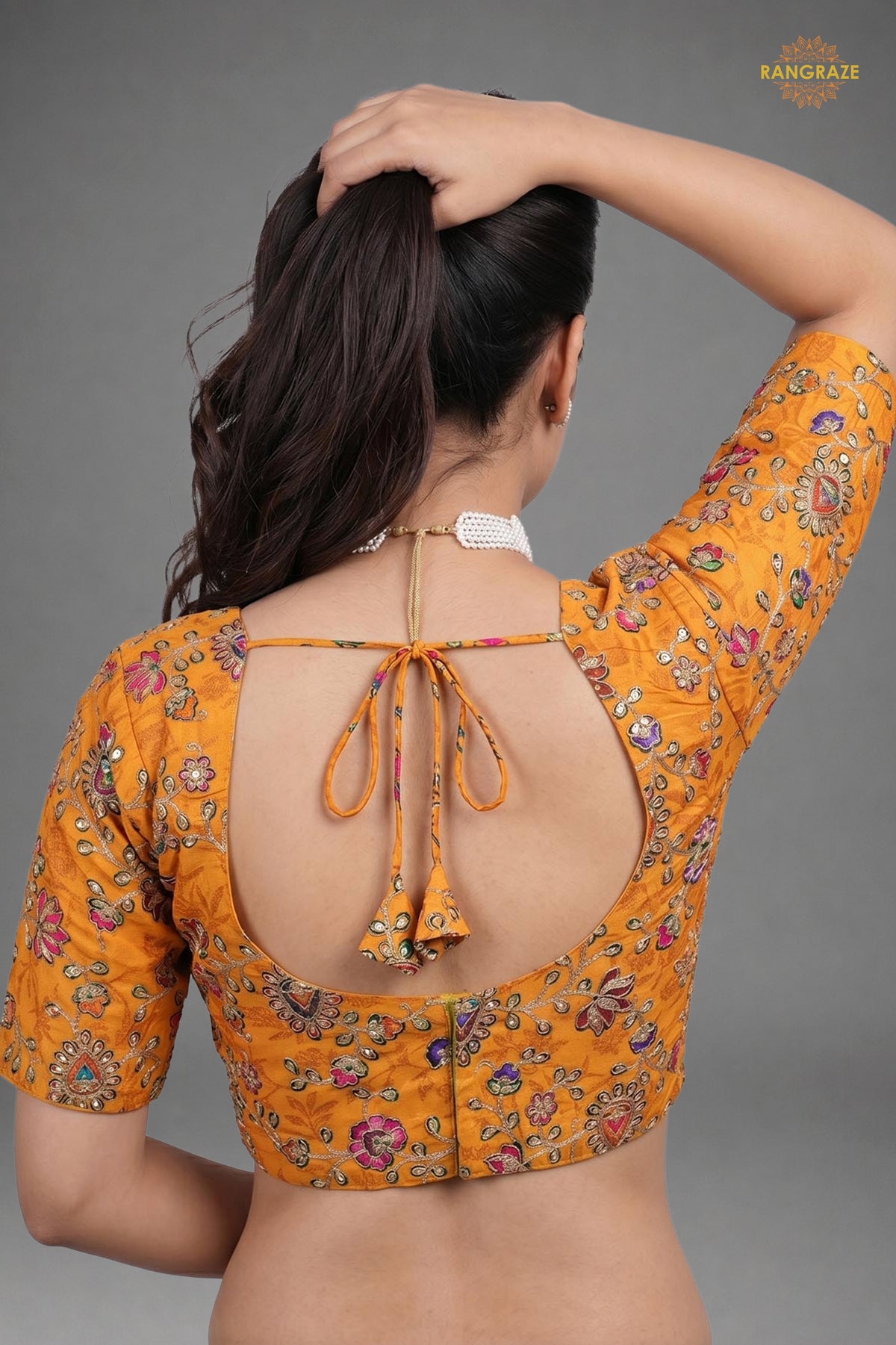 Yellow Printed Viscose Blouse with Embroidered Work