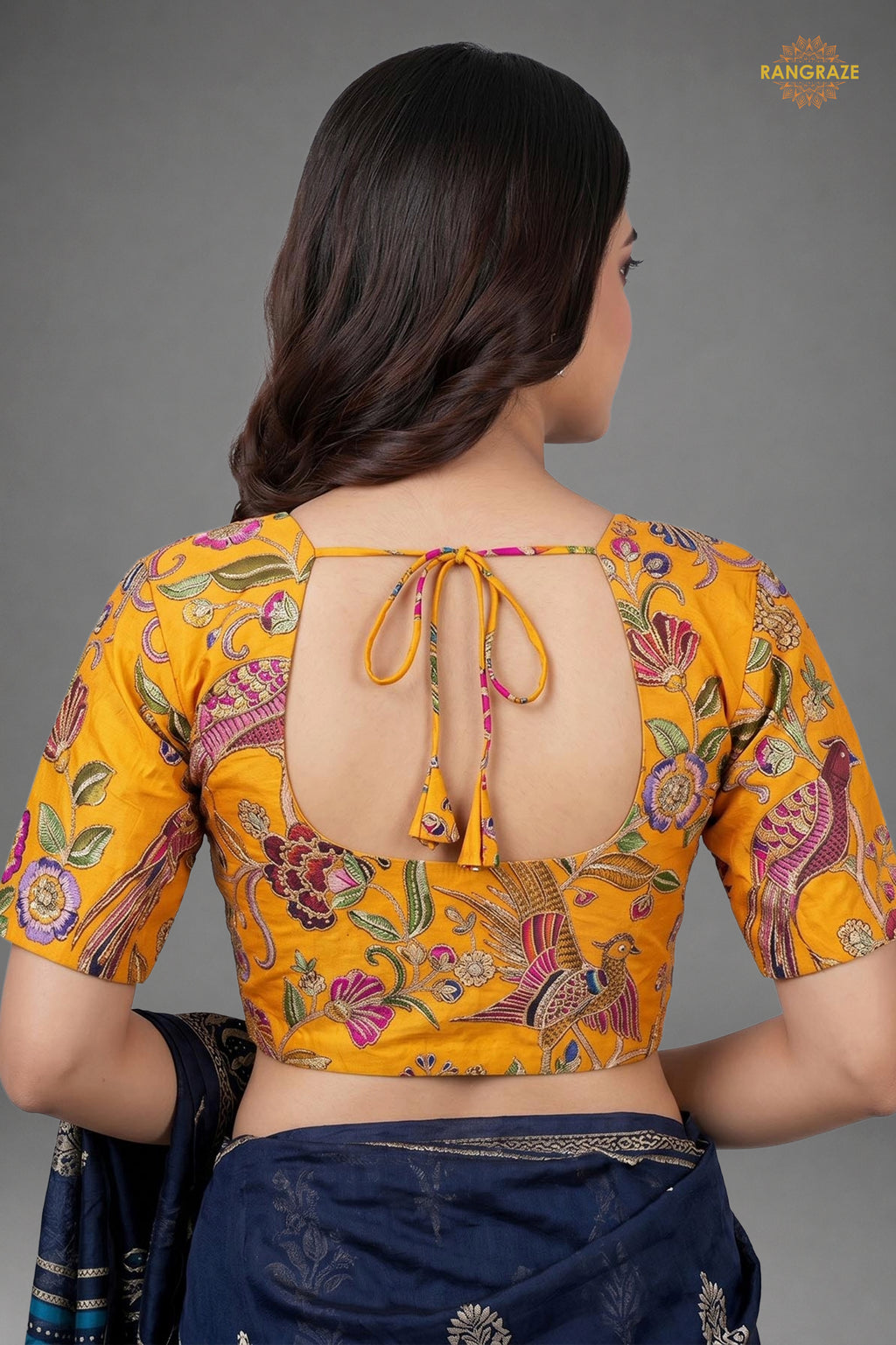 Yellow Printed Viscose Blouse with Embroidered Work