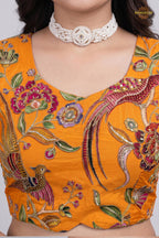 Yellow Printed Viscose Blouse with Embroidered Work
