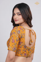 Yellow Printed Viscose Blouse with Embroidered Work