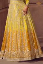 Yellow Stitched Embroidered Chinon Gown with Dupatta