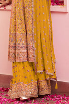Yellow Stitched Heavy Work Chinon A-line Suit