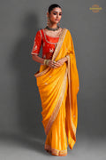 Yellow Embroidered Silk Saree With Designer Border