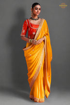 Yellow Embroidered Silk Saree With Designer Border