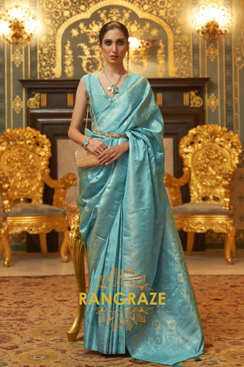 Imperial Blue Woven Banarasi Brocade Silk Saree