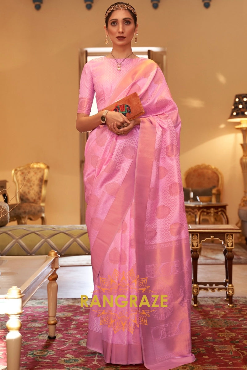 Baby Pink Zari Handloom Weaving Banarasi Silk Saree