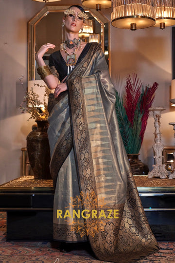 Moonlit Majesty Handwoven Zari Tissue Silk Saree