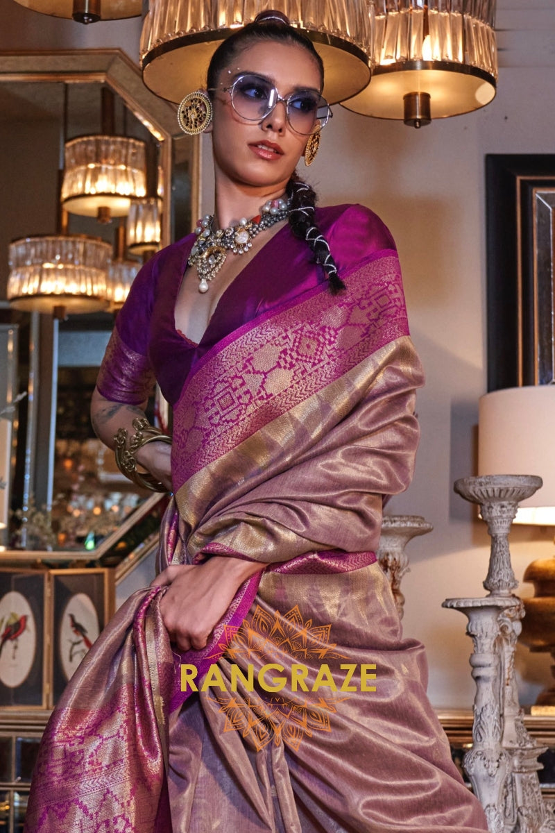 Lavender Radiance Zari Tissue Silk Saree