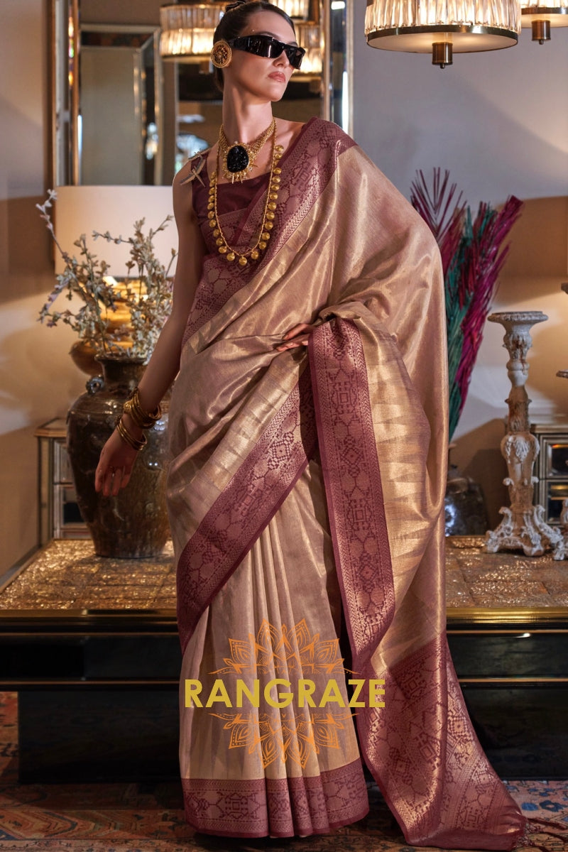 Maroon Majesty Zari Tissue Silk Saree