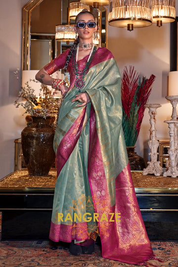 Jade Elegance Zari Tissue Silk Saree