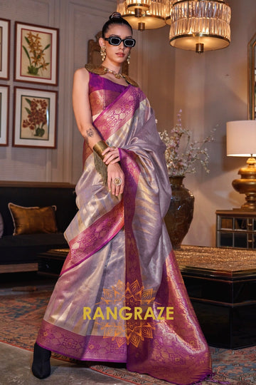 Lilac & Violet Harmony Zari Tissue Silk Saree